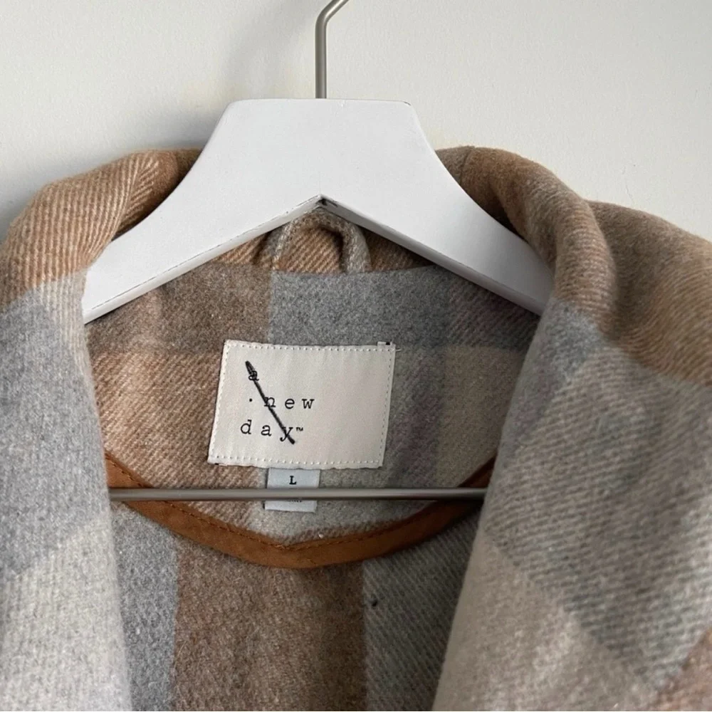 a new day Plaid Belted Hooded Coat in Tan and Cream